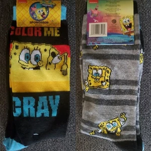 SPONGEBOB MENS NOVELTY CREW SOCKS 2 PAIRS SHOE SZ 6-12 NEW FREE SHIPPING - Picture 1 of 4