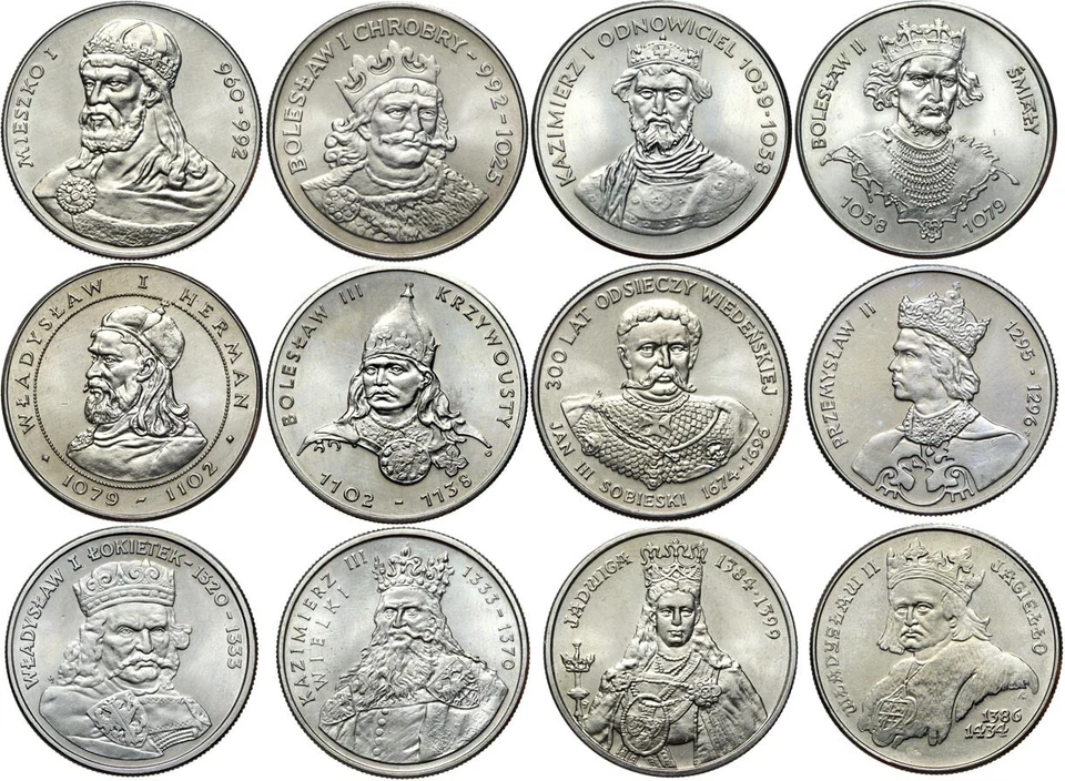 Poland - LOT 12 Coins - 50 100 500 Zloty Złotych 1979–1989 - Polish Kings - SET - Image 1 of 2
