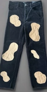 Black Corduroy Pants Womens Size 6!With Tan Patch Stretch Straight Leg Pants - Picture 1 of 8