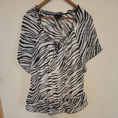 Ab studio Blouse Sheer shirt large zebra stripe 2 piece camisole tank elastic - Image 1 of 4