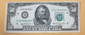 1981 US $50 Federal Reserve Bank Note Off center tiny dots bleed through circula - Picture 1 of 8