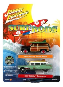 Johnny Lightning 1:64 1950 Mercury Woody Wagon and 1959 Cadillac 2 Car Set SR A - Picture 1 of 1