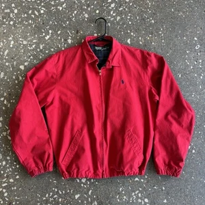 Vintage Polo Ralph Lauren Harrington Jacket Mens XL Red Full Zip Plaid Lined 90s - Picture 1 of 13