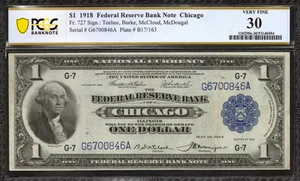 1918 1 $ Federal Reserve Banknote Währung Chicago Illinois PCGS 30 Sehr schön (846A) - Bild 1 von 2