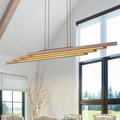 LED线性木质吊坠灯厨房岛40.16英寸现代农舍吊灯 — 第 1/4 张图片