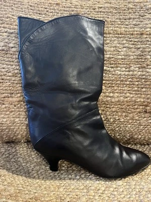 Cristiano Vintage Black Layered Leather Calf Kitten Heel Boots Size 9 B - Image 1 of 4