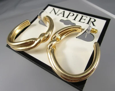 Новый с Ярлыками NAPIER 1 1/4 «золотой тон витой овальный обруч зажим на серьги 160P - Изображение 1 из 4