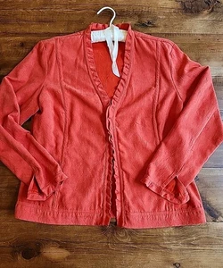 Chaqueta de gamuza sintética grande Chico’s para mujer talla 2 naranja brillante 2 bolsillos delanteros  - Imagen 1 de 13