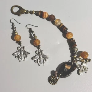 Bracelet Earring Set Mixed Metal Semi Precious Agate Honey Bee New Age Gift - Picture 1 of 20