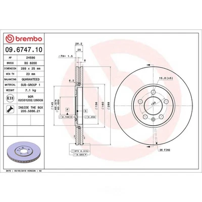 Ротор дискового тормоза подходит для Volkswagen Jetta Golf Passat 1994-1999 годов выпуска BREMBO NORTH AMERI - Изображение 1 из 4