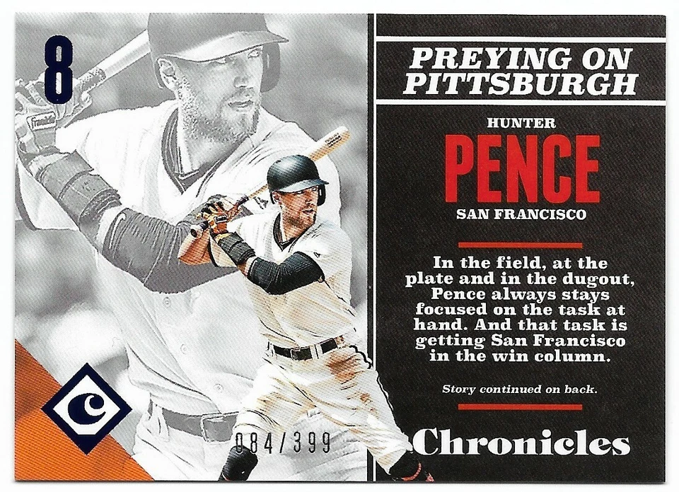 Hunter Pence 2017 Panini Chronicles BLUE Parallel #12 /399 Giants Baseball Card - Image 1 of 1