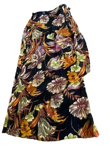 Maxi Skirt Vintage Hawaiian Faux Wrap Tie Fall Neutral Brown Orange Floral 8 - Picture 1 of 7