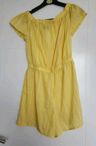 PRIMARK LADIES YELLOW WHITE STRIPED SHORT SLEEVE OFF THE SHOULDER PLAYSUIT 10 - Picture 1 of 5