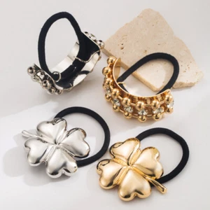 4 Leaf Clover Hair Ties Metal Elastic Scrunchies for Thick Hair - Picture 1 of 12