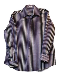 Bugatchi Uomo Mens Large Purple Shaped Fit Button Down Shirt Contrast Flip Cuff - Picture 1 of 8