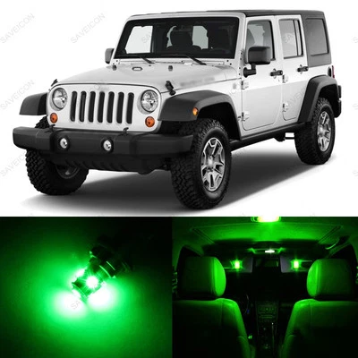 8 x Pacote de Luz Interior LED Verde para 2007 - 2018 Jeep Wrangler + PRY TOOL - Imagem 1 de 4