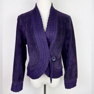 Coldwater Creek Purple Suede and Cable Knit Jacket - Picture 1 of 11