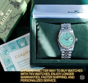 ROLEX MENS DATEJUST 18KW GOLD STEEL CUSTOM TIFFANY DIAL ORIGINAL BOX & PAPERS - Picture 1 of 20