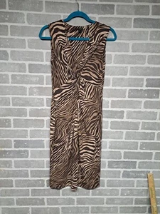 Lafayette 148 Womens Safari Zebra Print Sleeveless V-Neck Strech Dress Size 4 - Picture 1 of 8