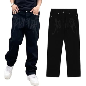 Hip Hop Teen Boy Baggy Printed Jeans Streetwear Trousers Skateboard Y2K - Picture 1 of 30