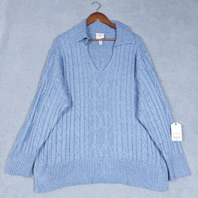 Suéter feminino St. John's Bay 2X gola de malha azul casual aconchegante novo com etiquetas - Imagem 1 de 4