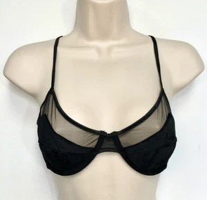 NWT Kendall + Kylie Womens Black Velvet Mesh Underwire Balconette Bra Size 36D - Picture 1 of 11