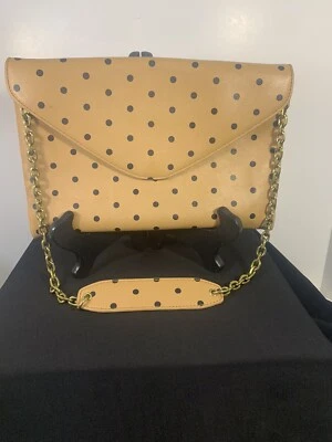 Cartera sin asas J Crew de cuero tostado negro a lunares correa de cadena dorada Foto 1 de 4