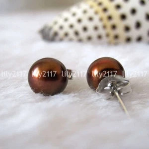 Natural 7-8mm Multi-Color Akoya Freshwater Pearl Beads 925 Silver Stud Earrings - Picture 1 of 19