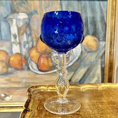 Copa de vino azul cobalto Milan Mottl copa de arte checo copa vintage Foto 1 de 4