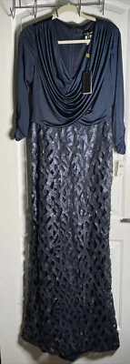 Vestido Tadashi Shoji 10 Azul Marino Diseño Latice Parte Inferior Elegante Noche Foto 1 de 4