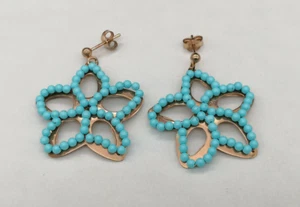 Women's Earrings Silver 925 Gold Plated And Paste Turquoise To Pellets - Picture 1 of 9