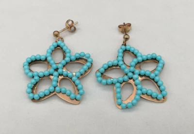 orecchini da donna in argento 925 placcato oro e pasta di turchese a pallini - Immagine 1 di 4