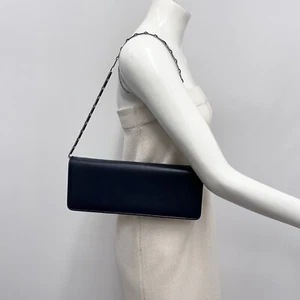 Vintage Salvatore Ferragamo Leather Shoulder Bag or Clutch Navy Blue Rectangle - Picture 1 of 15