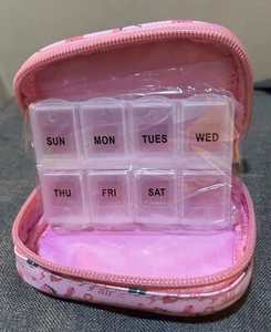 Pink Pill Box With Case  Free Shipping - Picture 1 of 3