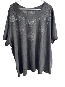 Ulla Popken Black T shirt Top Plus Size 24 26 Textured Print Vintage Look - Picture 1 of 5
