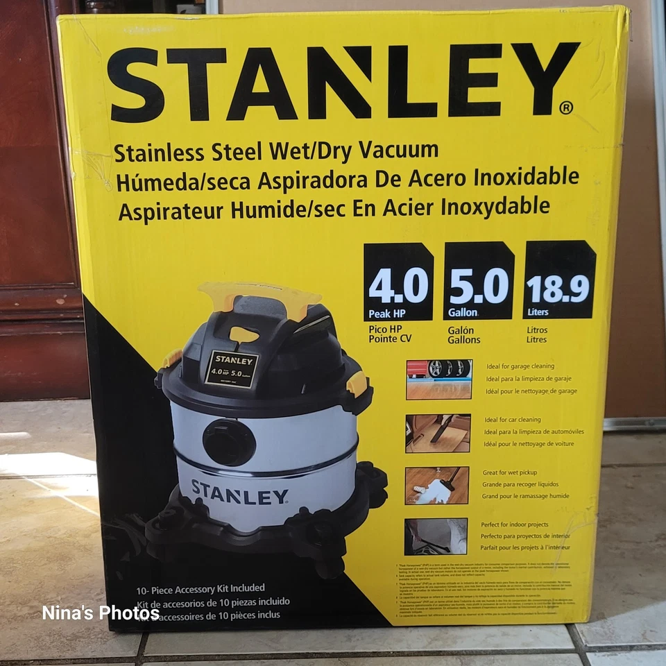 NUEVO Stanley 5 galones 4,0 HP aspiradora húmeda/seca acero inoxidable sellado de fábrica  Foto 1 de 1