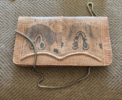 Vintage Snake Skin Leather Cross-body Clutch w Suede lining 11"x 6" - Image 1 of 4