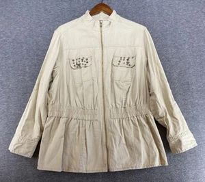Torrid Women’s Tan Utility Jacket Roll Tab Sleeves Rhinestone Pockets Plus Sz 2 - Picture 1 of 19