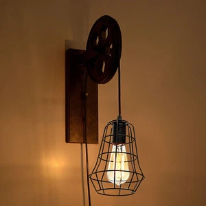 Wall Light Rustic Loft Hallway Lifting Pulley Wall Lamp Sconce Farmhouse Vintage - Picture 1 of 11