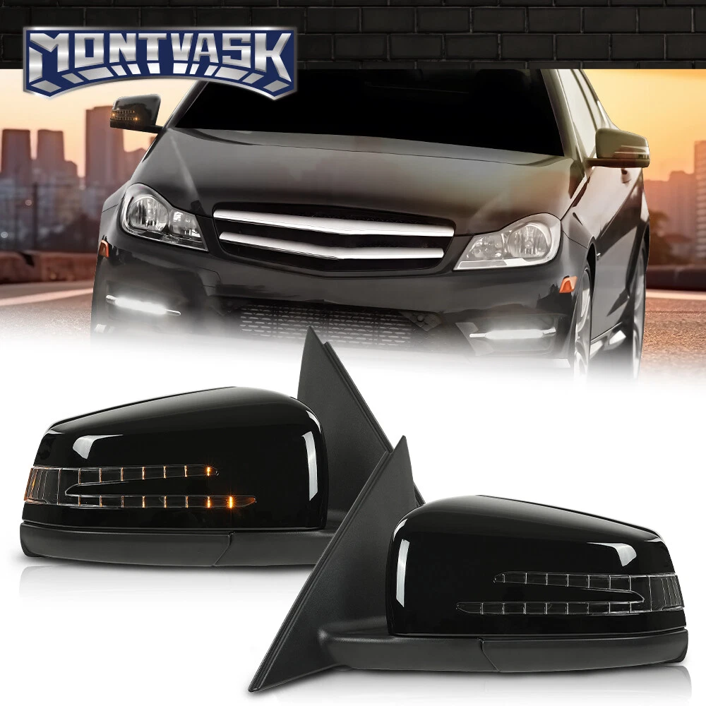 Espejos Exteriores Blancos Para Lado Izquierdo Del Conductor Mercedes-Benz C250 C300 C350 C63 2015-2021 Punto Ciego, Luz De Señal En La Carcasa, Plegado Eléctrico, Vidrio Eléctrico, Calentado, Con