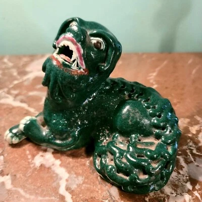 Antique 18th Century Chinese Green Glazed Recumbent Foo Dog Figure - Image 1 of 4