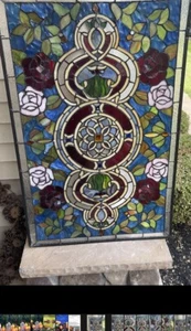 32"x20" Tiffany Style Stained Glass Victorian Rose Window Panel Suncatcher - Picture 1 of 11
