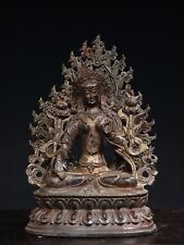 10.2" Antique Tibetan Buddhism temple Bronze gilt white Tara Bodhisattva statue