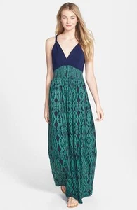 Nuevo con etiquetas Maxi Vestido Estampado Filicity & Coco Talla XS Azul Marino/Verde - Imagen 1 de 1