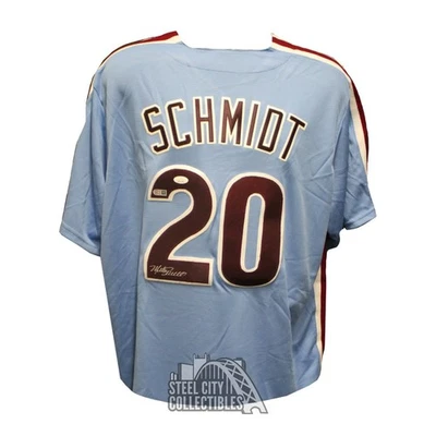 Mike Schmidt Autograph Philadelphia Phillies Blue Majestic Baseball Jersey - JSA - Image 1 of 2