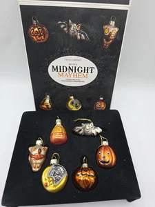 Halloween Glas Ornamente Midnight Mahem mundgeblasene Fledermaus Eule + in OVP  - Bild 1 von 14