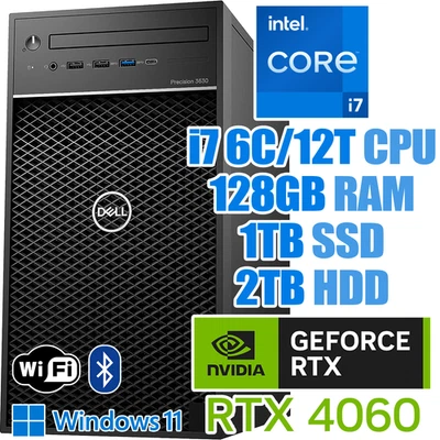 Dell Precision 3630 Windows 11 PC┃RTX 4060┃i7-8700┃128GB RAM┃1TB SSD┃2TB HDD - Image 1 of 4
