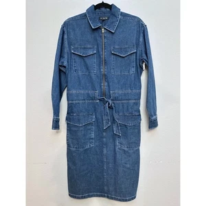 Vestido utilitario de mezclilla J Crew manga larga con cinturón cremallera bolsillos delanteros talla 2 - Imagen 1 de 5