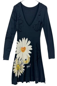 DESIGUAL Abito Donna Con Scollatura A V Maniche Lunghe Nero Taglia M - Foto 1 di 10