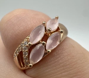 14CT ROLLED Bonded Gold Ring Size O Semi Precious Rose Quartz Hallmarked 585RG - Picture 1 of 16